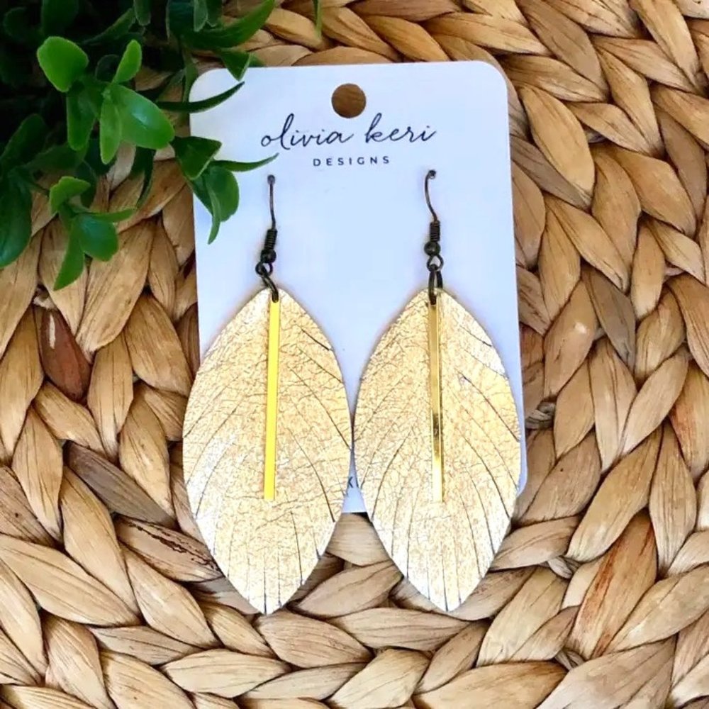 Ava - Shiny Champagne genuine leather drop earrings